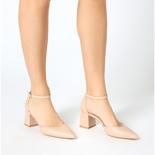 Décolleté open shank donna beige, tacco largo 6,5 cm