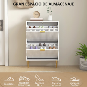 Zapatero Estrecho con 2 Puertas Acanaladas Zapatero Entrada Recibidor con Estantes Ajustables para 12 Pares de Zapatos 60x24x91,5 cm Blanco