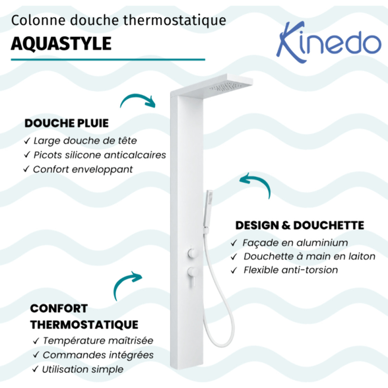 Colonne de douche thermostatique KINEDO Aquastyle blanc mat