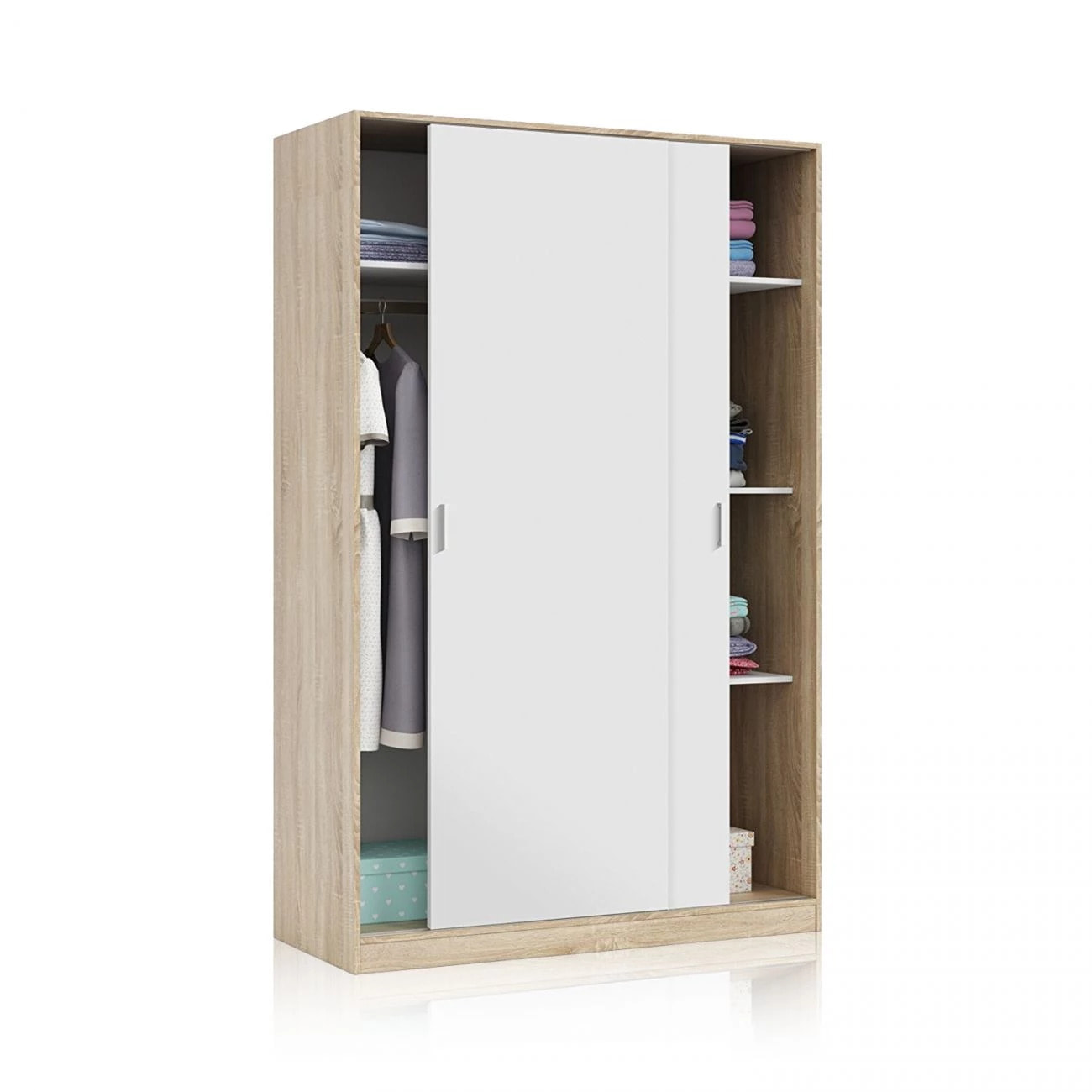 Armario de puertas correderas en blanco mate y roble canadian 120x200 cm Show Blanco Artik (Blanco Mate) - Roble Canadian