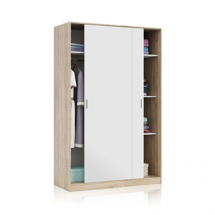 Armario de puertas correderas en blanco mate y roble canadian 120x200 cm Show Blanco Artik (Blanco Mate) - Roble Canadian
