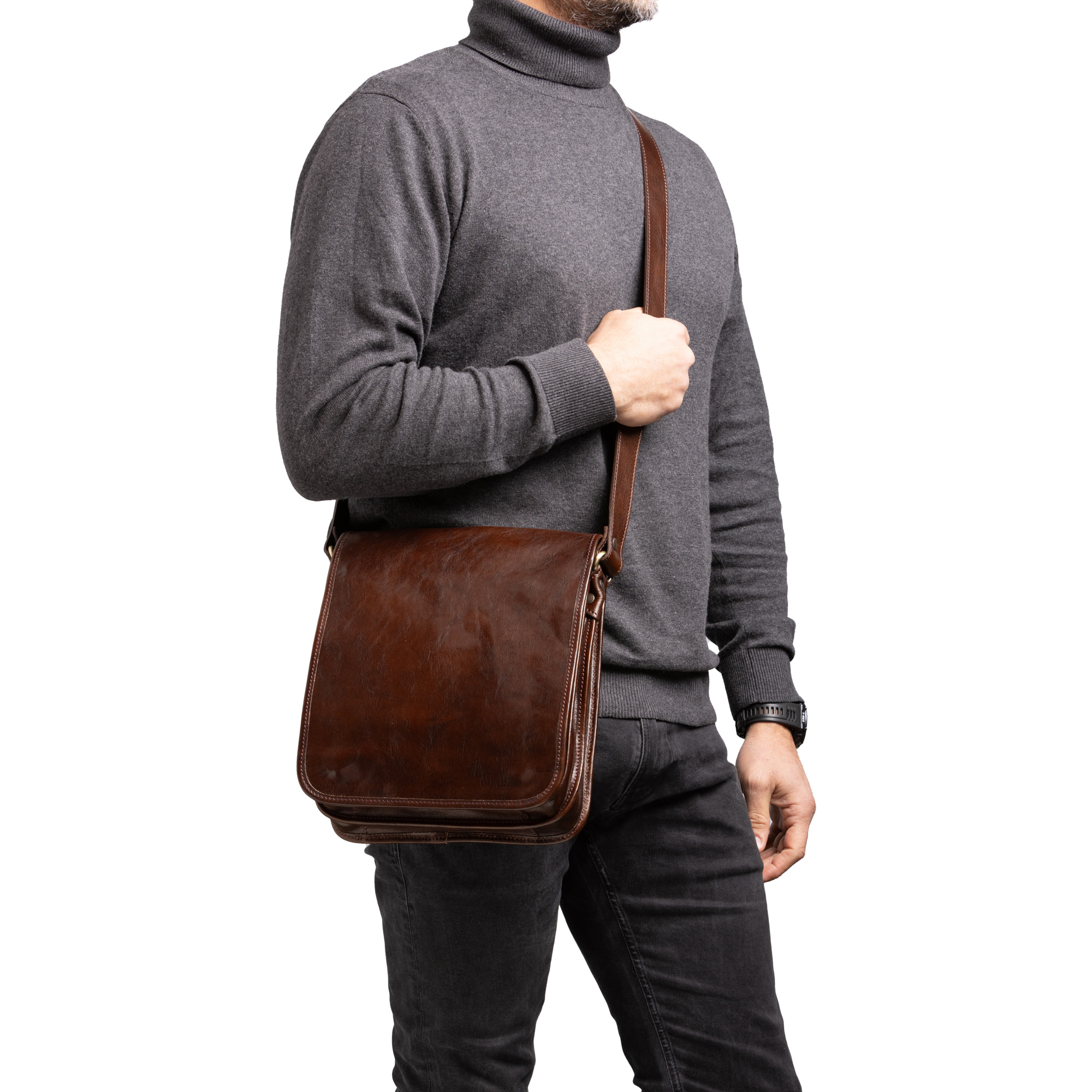 Borsa a tracolla  da uomo In Vera pelle Made in Italy 29x24x9 cm