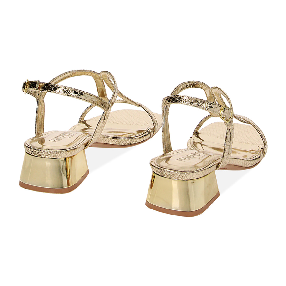 Sandali oro in pitone, tacco 3,5 cm
