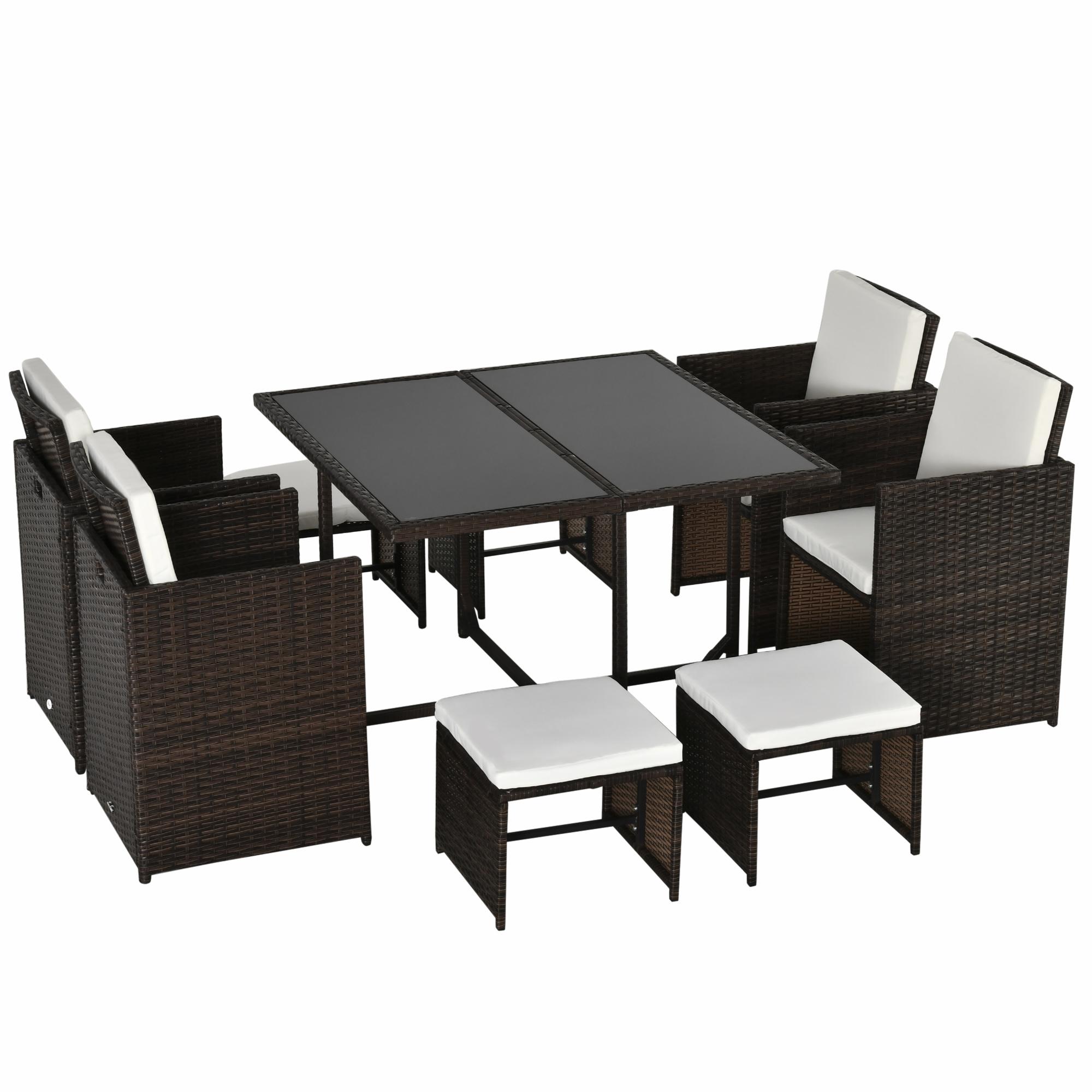 Conjunto de Muebles Jardín Comedor Apilable 9 Piezas de Ratán con Cojines Marrón