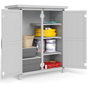 Armoire de jardin sur pied dim. 75 x 40 x 90 cm 2 portes 3 étagères toit tôle bois sapin gris