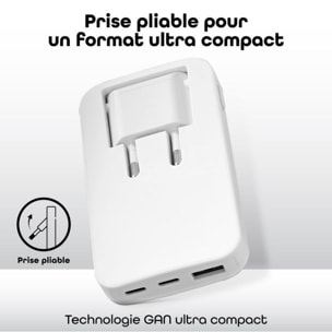 Chargeur secteur TNB 65W GAN 2 USB-C + 1 USB-A Power Delivery