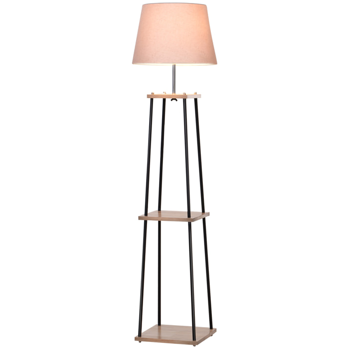 Lampadaire design contemporain 3 étagères bois métal noir lin beige