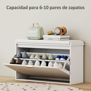 Banco Zapatero Mueble Zapatero Estrecho Banco Recibidor con Asiento Acolchado Cajón Abatible y Panel de Tablillas para 8 Pares de Zapatos para Entrada Dormitorio 80x26x47,5 cm Blanco
