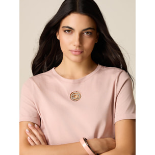 Oltre - T-shirt con intarsio e cristalli - Rosa