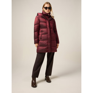 Oltre - Plumífero largo de nylon con capucha - Burgundy