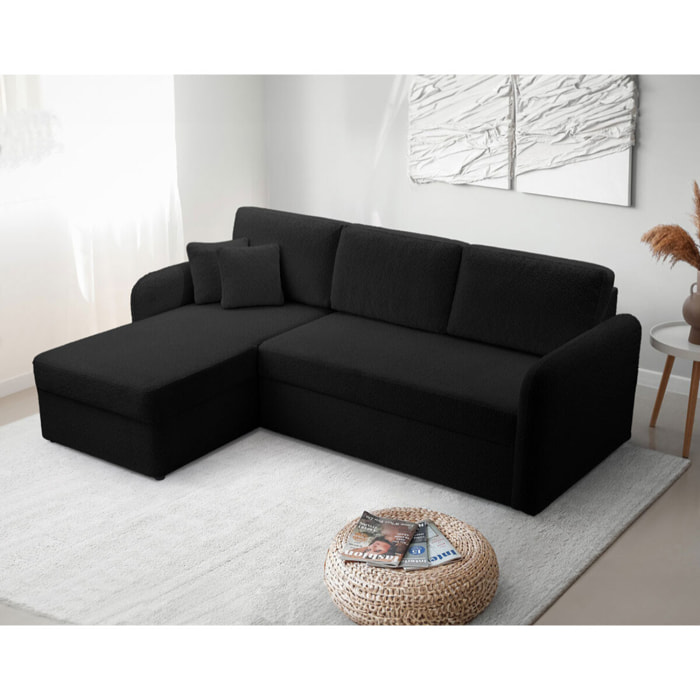 Pocatello - canapé d'angle réversible 4 places - convertible avec coffre - en tissu bouclette - Noir