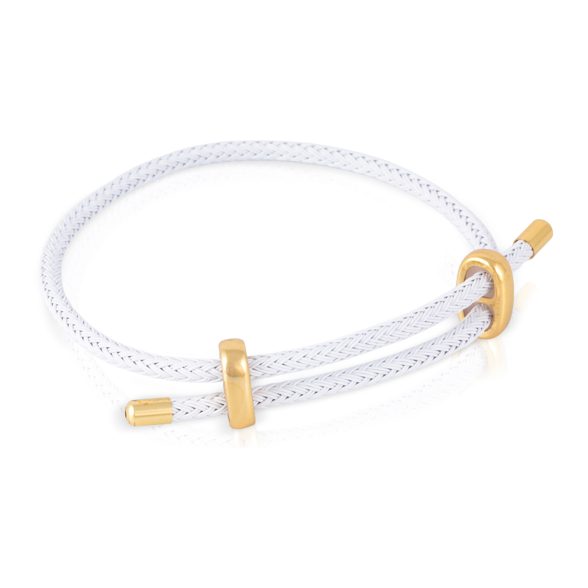 Pack de 3 pulseras trenzadas de alambre de acero oro, blanco y negro con cierre cruzado de cobre dorado.