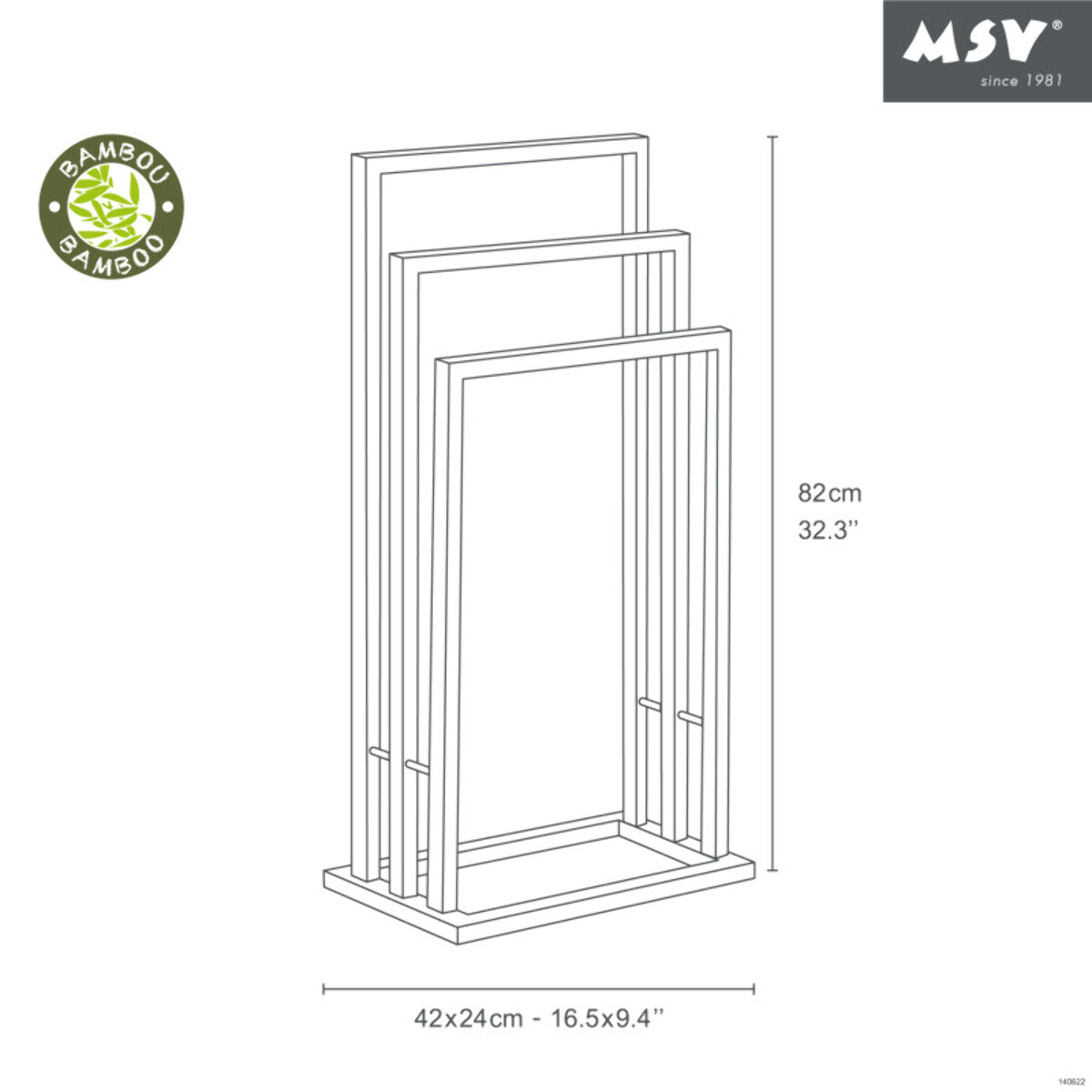 Porte Serviettes Bambou 3 Barres Bambou MSV