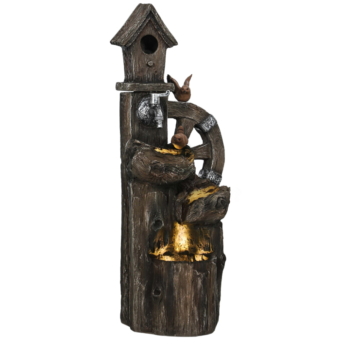 Fuente de Agua 2 en 1 con Casita para Pájaros Fuente de Jardín con Iluminación LED Fuente Decorativa en Cascada de 4 Niveles para Jardín Patio Terraza 34,5x29,5x92 cm Multicolor