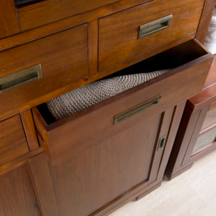 Vitrine Kenia -bois massif de mindi et placage naturel de mindi-couleur teck 115 x 190 x 40 cm