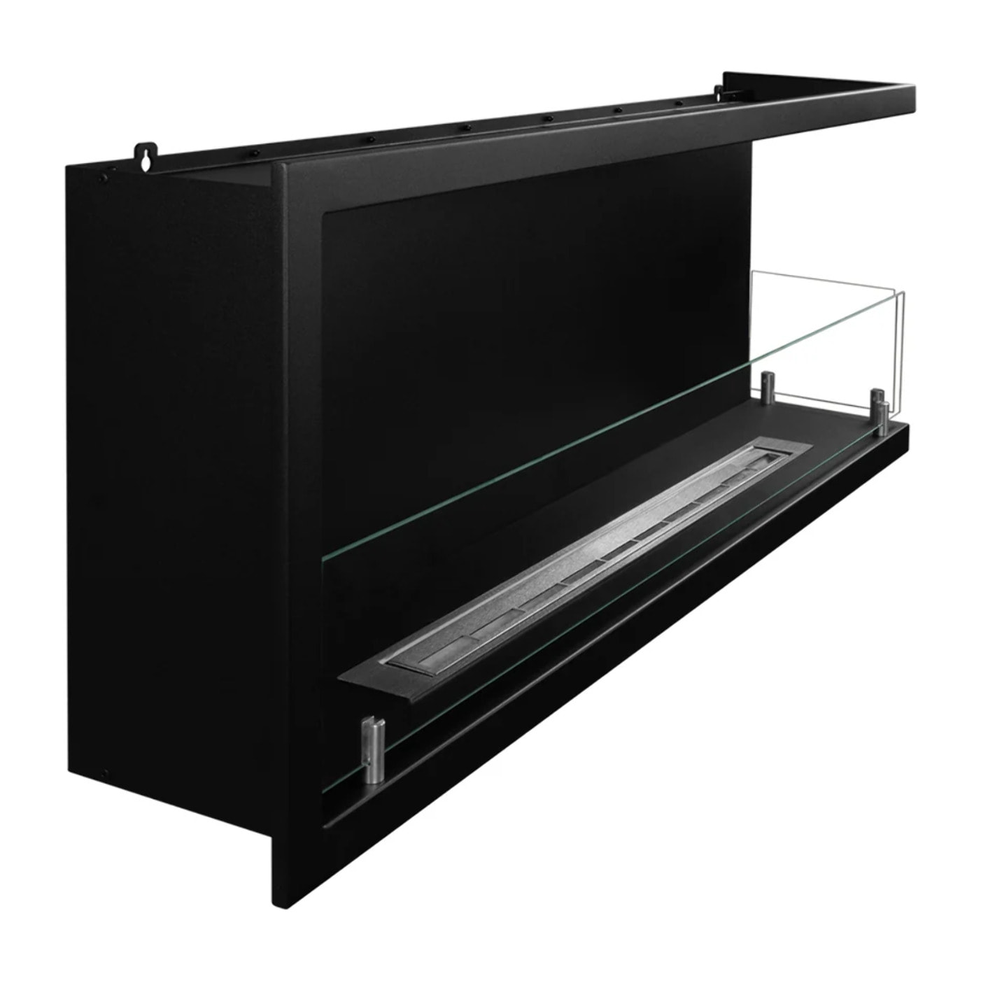 Sutri 120 - Camino a Bioetanolo da Incasso Angolare Destro 120x45x22,4 cm con Bruciatore 1,25lt in Acciaio