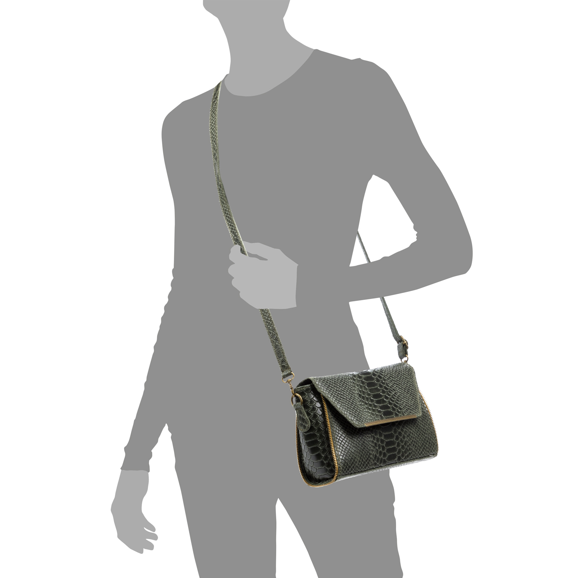 Mariola Bolso bandolera Mujer.Piel auténtica Gamuza Grabado Serpiente