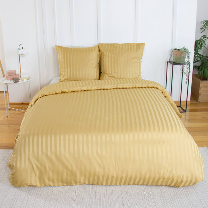 Parure de lit polyester effet satin fines rayures 2 places jaune ANDREA