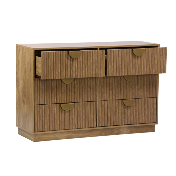 Commode décor bois de manguier rainuré 6 tiroirs - 120 x 39 x 79 cm - Celian