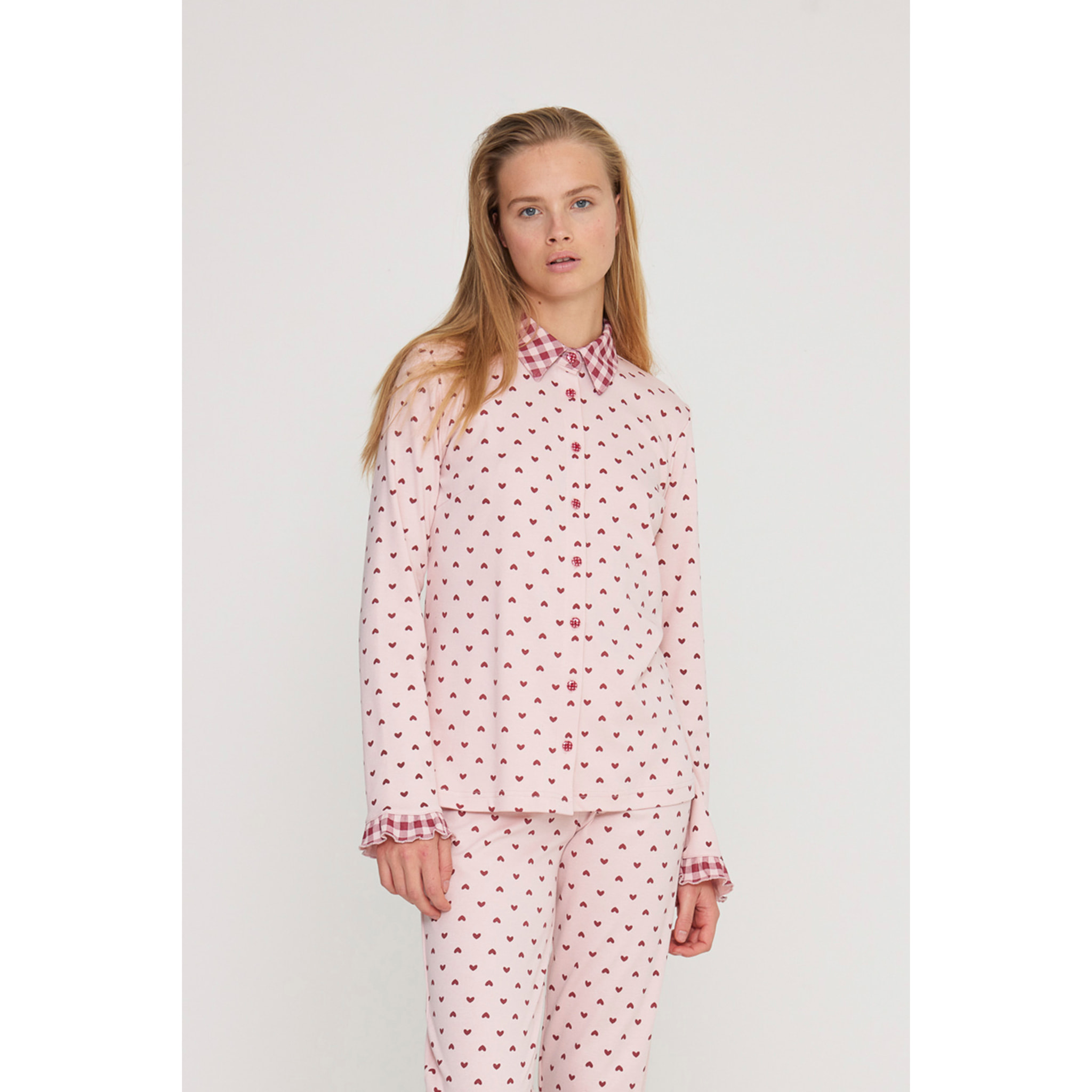 Pigiama donna petit coeur in caldo cotone con collo camicia Noidinotte