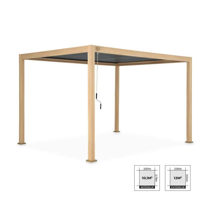 Pergola Bioclimatique coloris bois clair – Triomphe – 3x4m. aluminium. à lames orientables