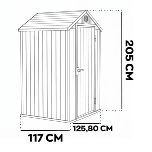 Darwin 4x4 - Casetta da Giardino 125,8x205x117 cm 1 Anta per deposito attrezzi finitura effetto legno Evotech+ in Resina Verde