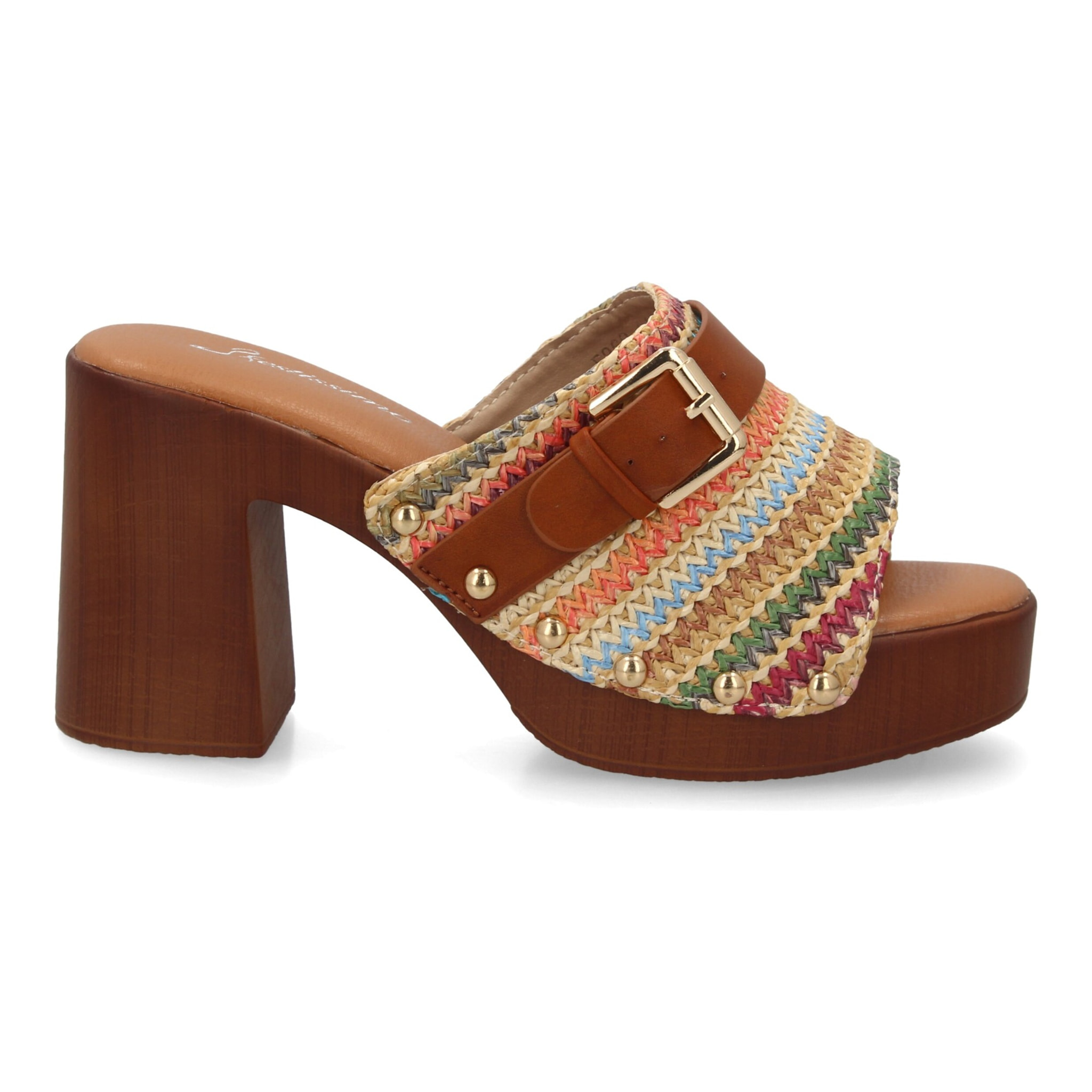 Sandalia mujer tacón madera ancho con hebilla