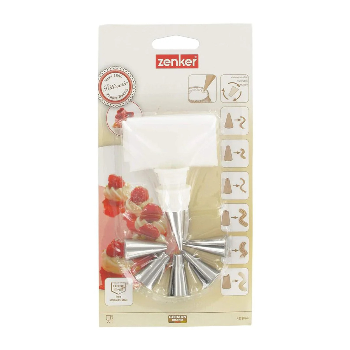 Poche à douille et 6 embouts en inox 33 cm Zenker Smart Pastry