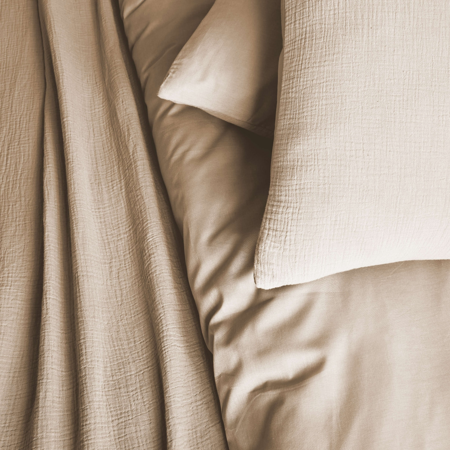 Parure de lit gaze de coton 2 places beige ALIX