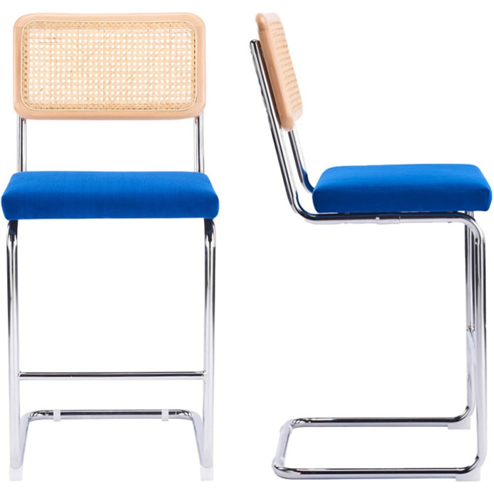 Lot de 2 tabourets de bar en cannage et velours côtelé - MUSE