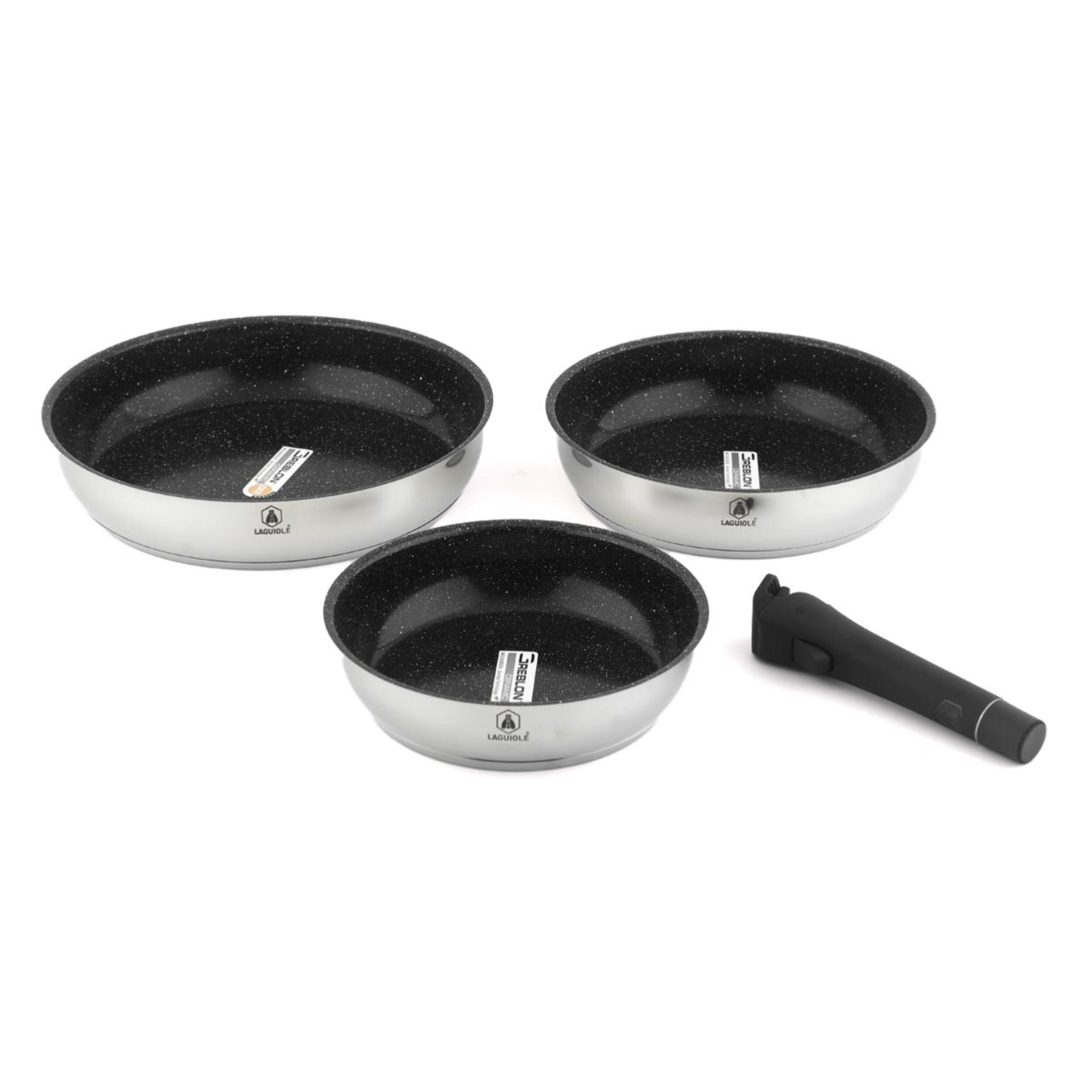 Set de 3 poêles inox amovible  antiadhésif - "Réactif"