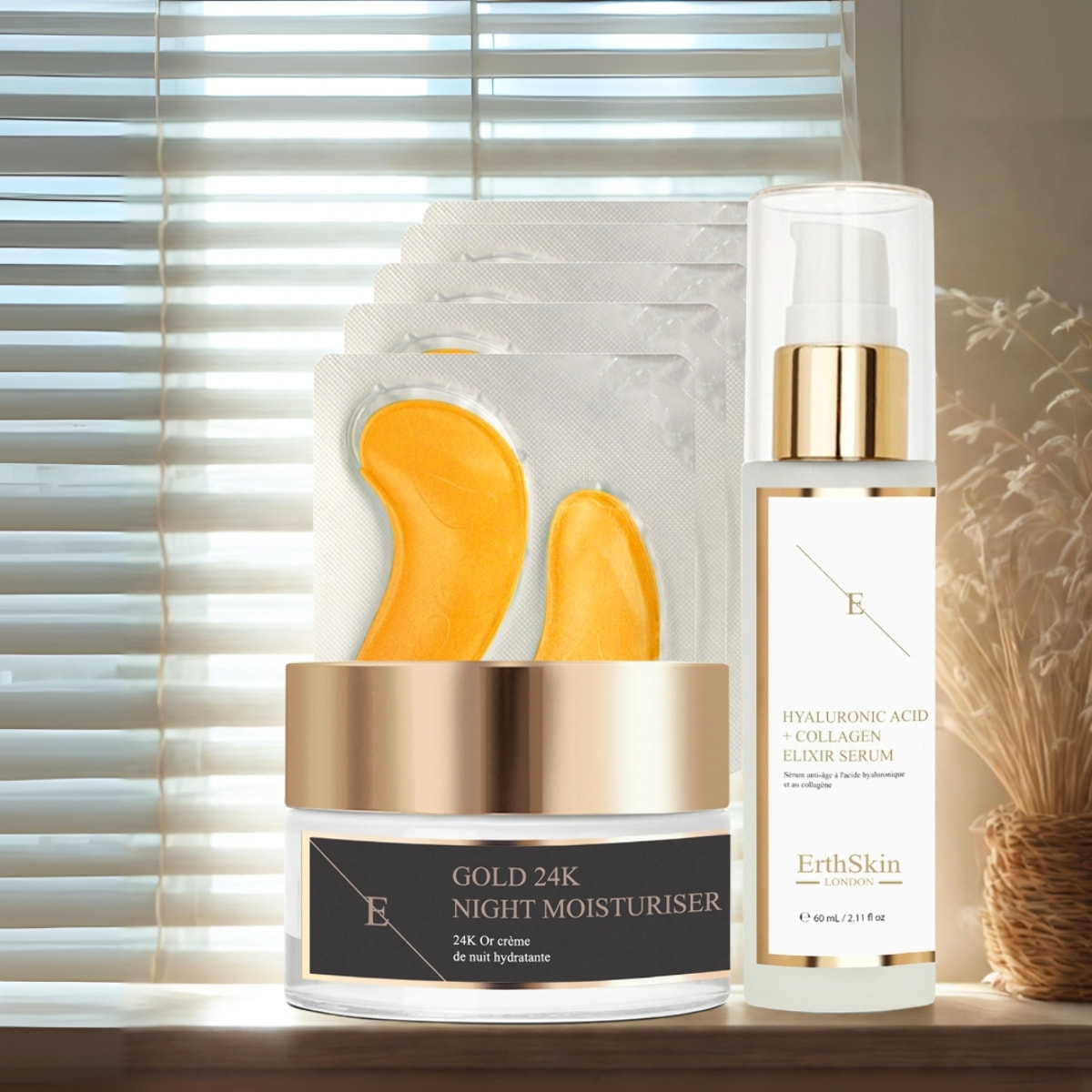 Conjunto de ojos y noche en oro de 24 quilates