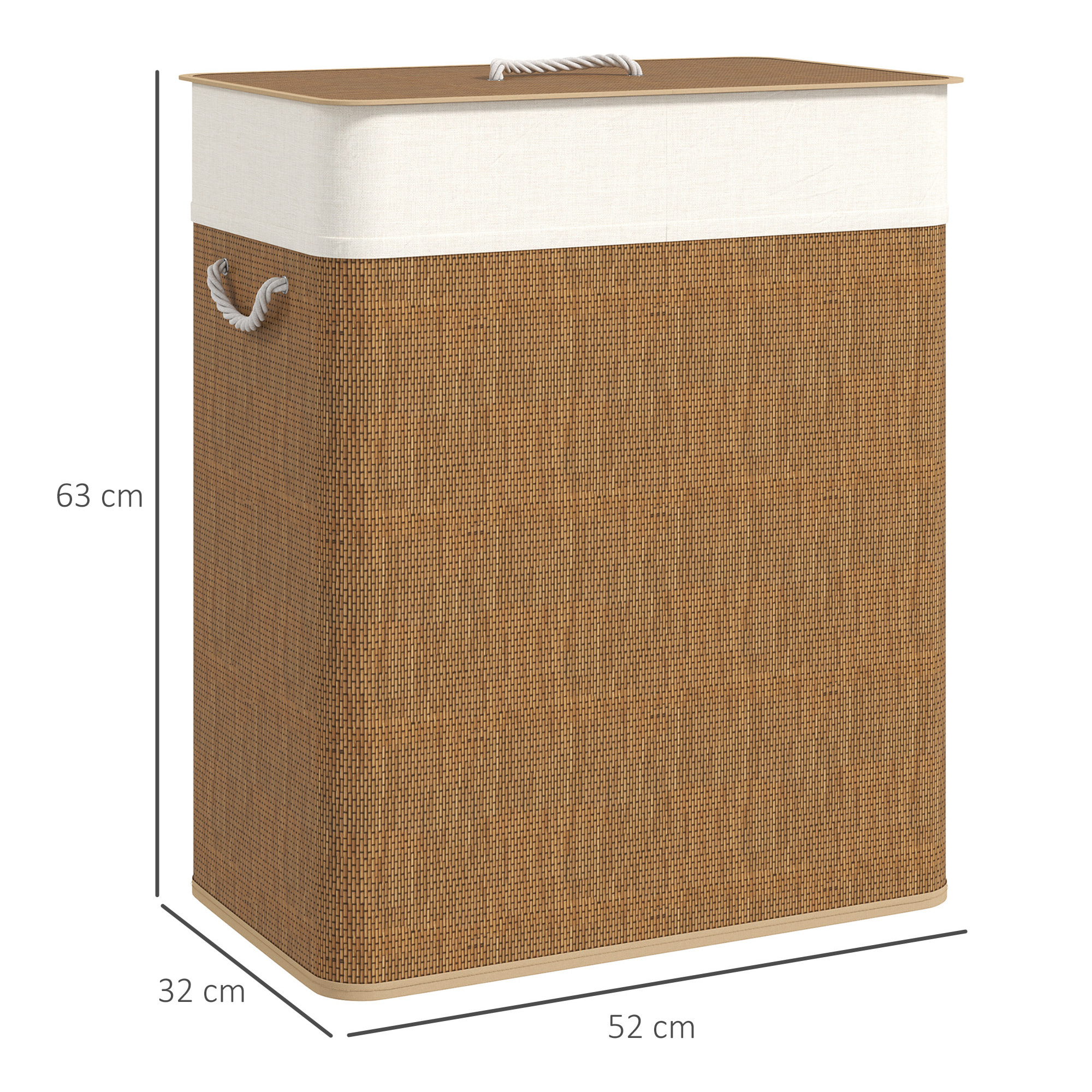 Panier à linge double 100L - corbeille à linge avec couvercle et poignées - tissage bambou naturel