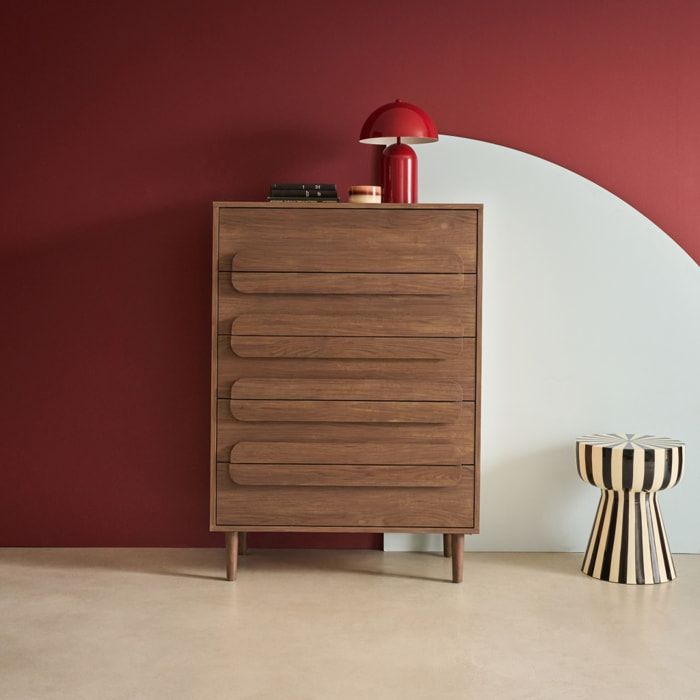 Commode vintage décor bois de noyer 5 tiroirs - L 80 x P 40 x H 113cm - Juliana