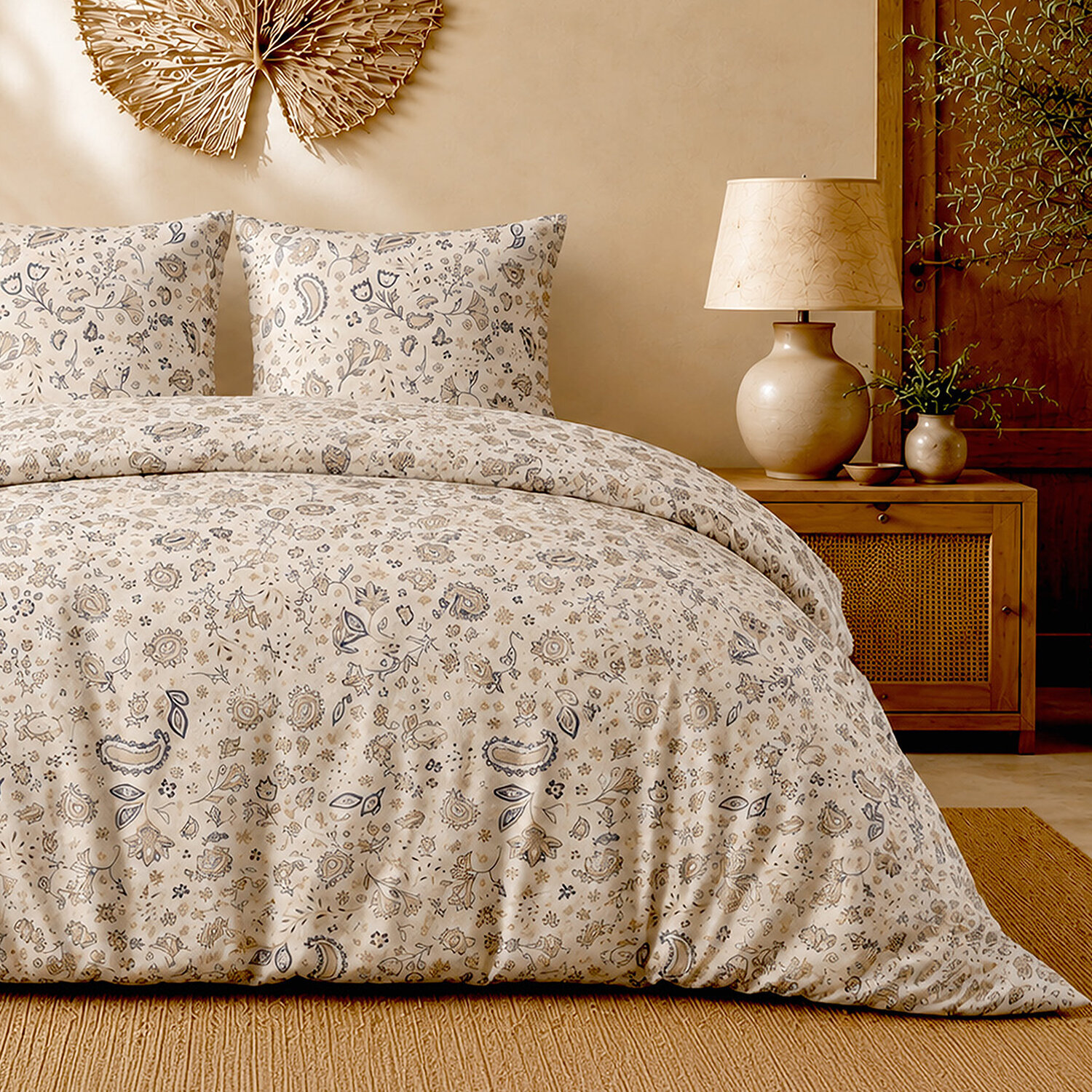 Parure housse de couette 100% percale de coton motif cachemire paisley - ISHANI