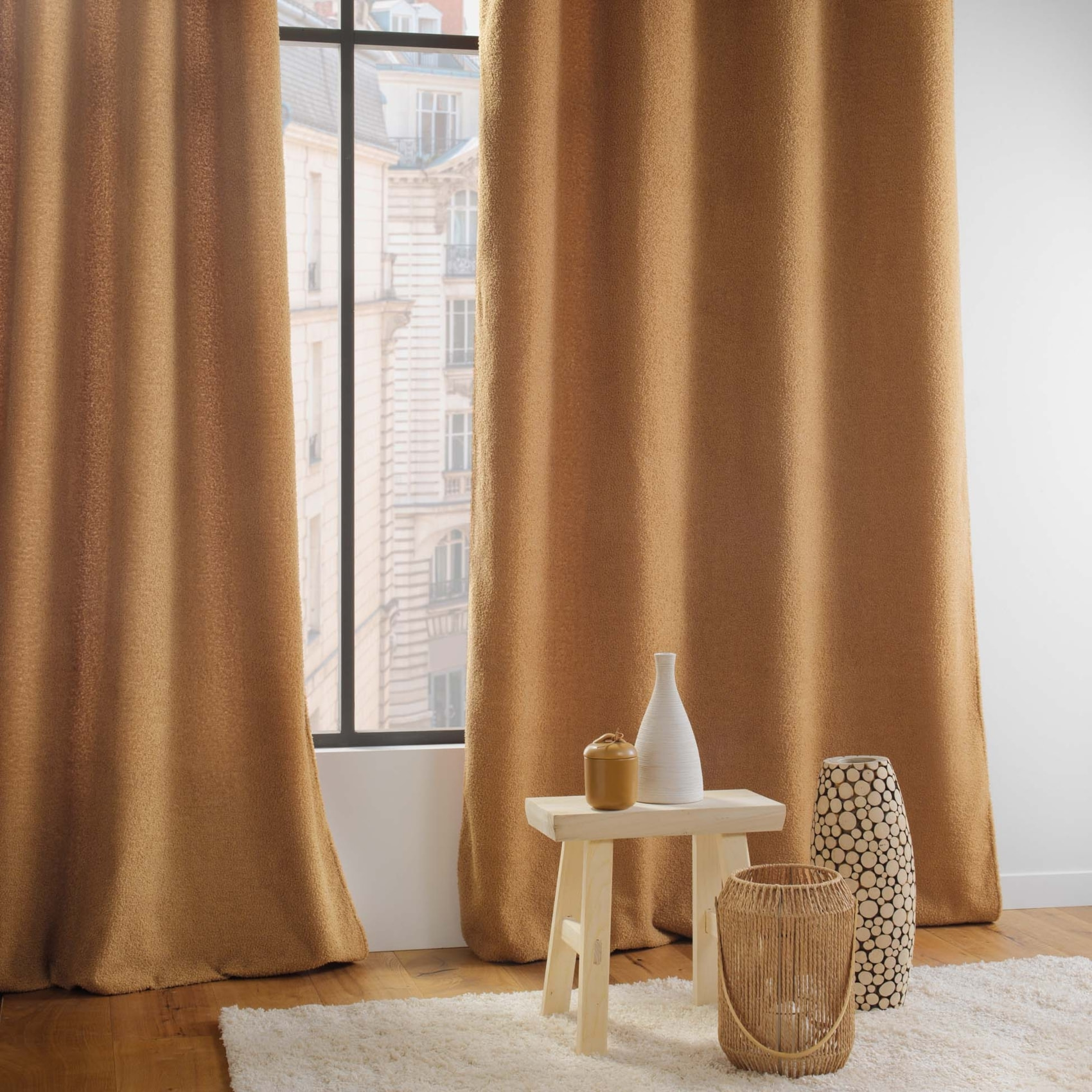 Rideau bouclette à oeillets - Marron Clair