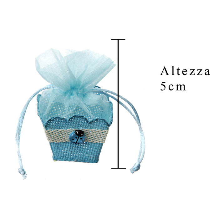 Scatola 6,5 Cm Con Coccinella - Pezzi 24 - 6,5X5X6,5cm - Colore: Blu - Bianchi Dino - Confetti E Articoli Per Le Nascite E Matrimonio