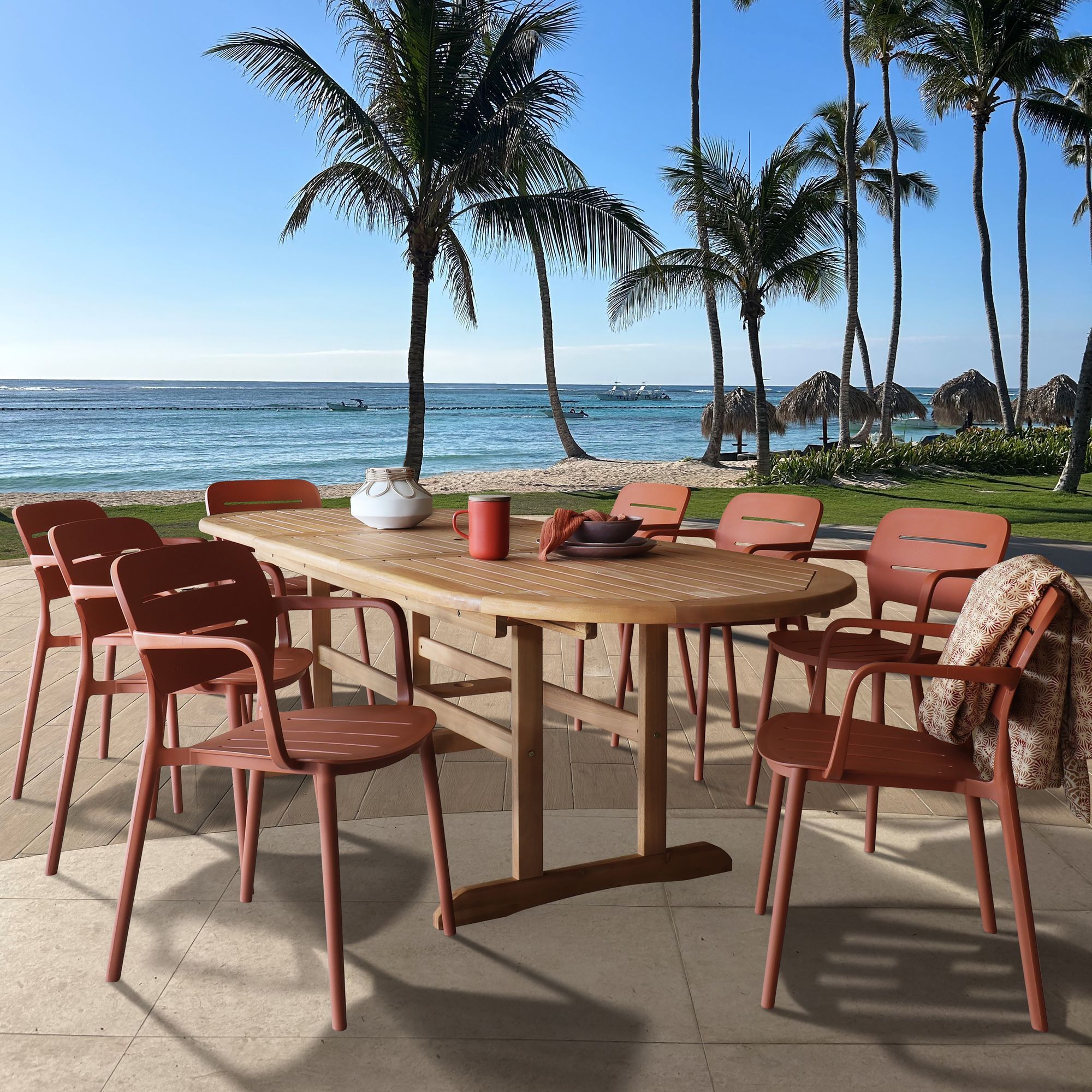 Lot de 4 fauteuils de table terracotta en polypropylène SUNSET