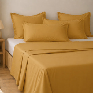 Parure de draps 100% coton uni safran - essentiel