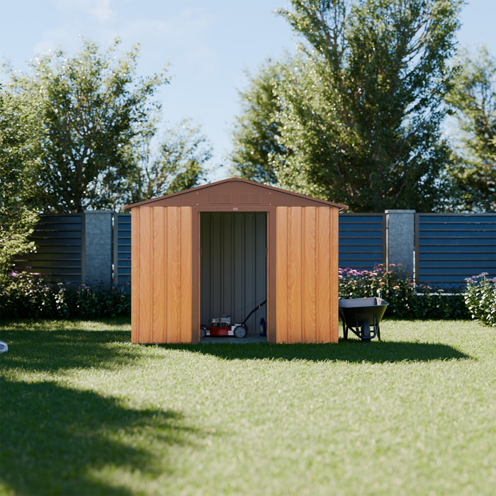 Abri de jardin en métal - Houtland. 2.71 m² chêne - Cabane à outils avec double portes coulissantes. kit de fixation sol inclus. L 213 x P 131 x H 185cm