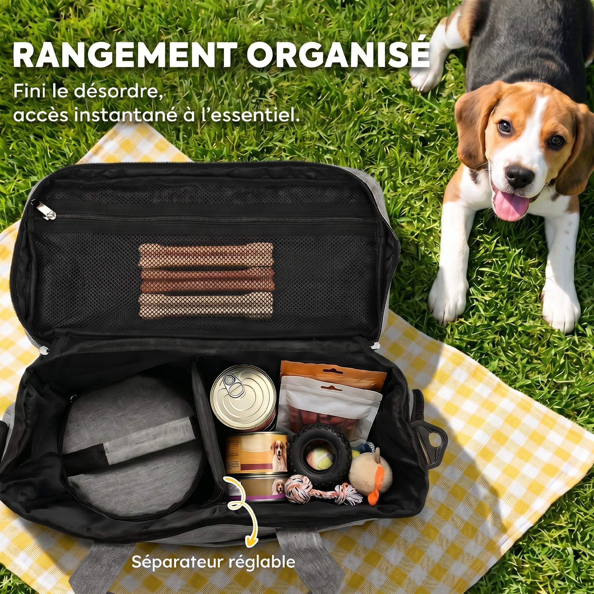 Sac à friandises et croquettes pour chien 2 paniers bol pliable silicone gris clair