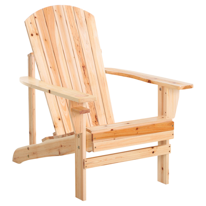 Silla Adirondack de Madera Silla de Jardín con Reposabrazos y Respaldo Alto para Terraza Balcón Exterior 72,5x97x93 cm Natural
