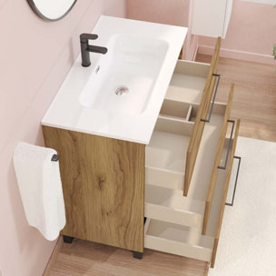 Conjunto de baño Haru | Mueble de baño con patas | 80 cm Teka| Tres cajones | Lavabo encastrado | No incluye espejo | Alday
