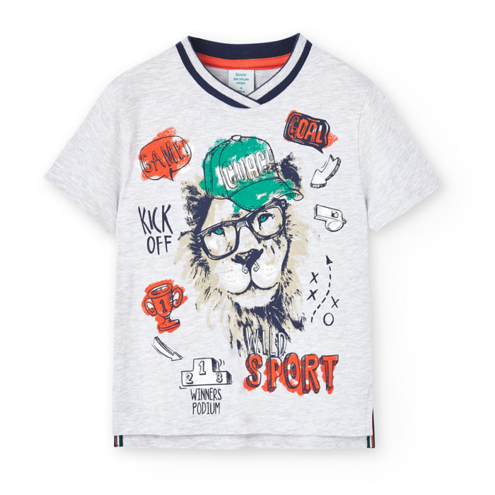 Camiseta niÃ±o estampada, mangas cortas, gris claro, 508069