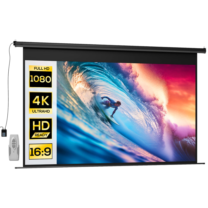 Écran de projection motorisé home-cinéma format 16:9 120 pouces 4K HD avec télécommande noir