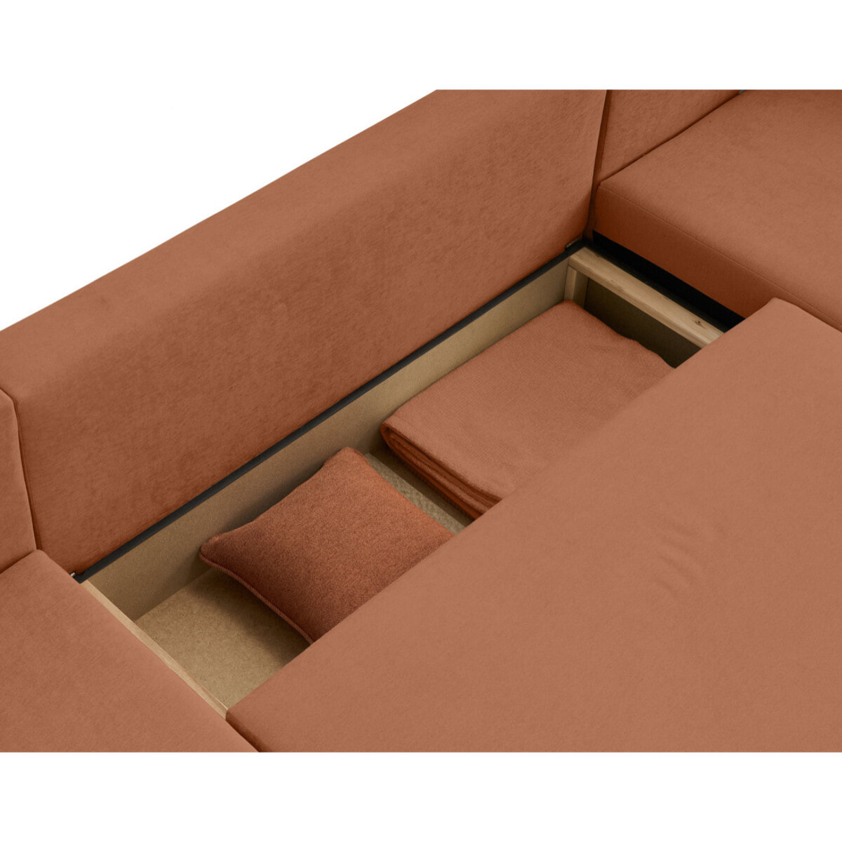 Topaze - canapé panoramique - 7 places - convertible avec coffre - en tissu - Terracotta