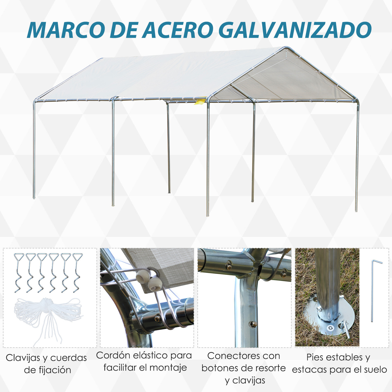 Cochera Exterior 3x6 m Carpa Garaje para Coche Impermeable con Toldo de Tela PE y Marco de Acero Galvanizado Pabellón Gazebo para Jardín Patio Blanco