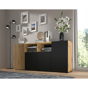 Ozzy - buffet bas - bois et noir - 180 cm - Bois / Noir