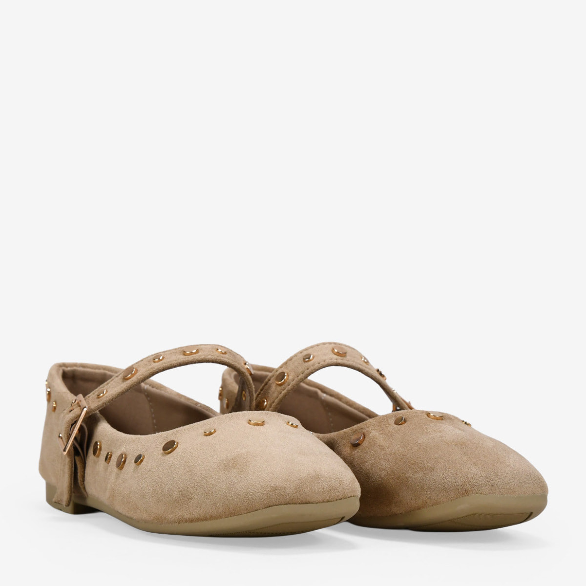 Bailarinas planas arena con tachas y hebilla