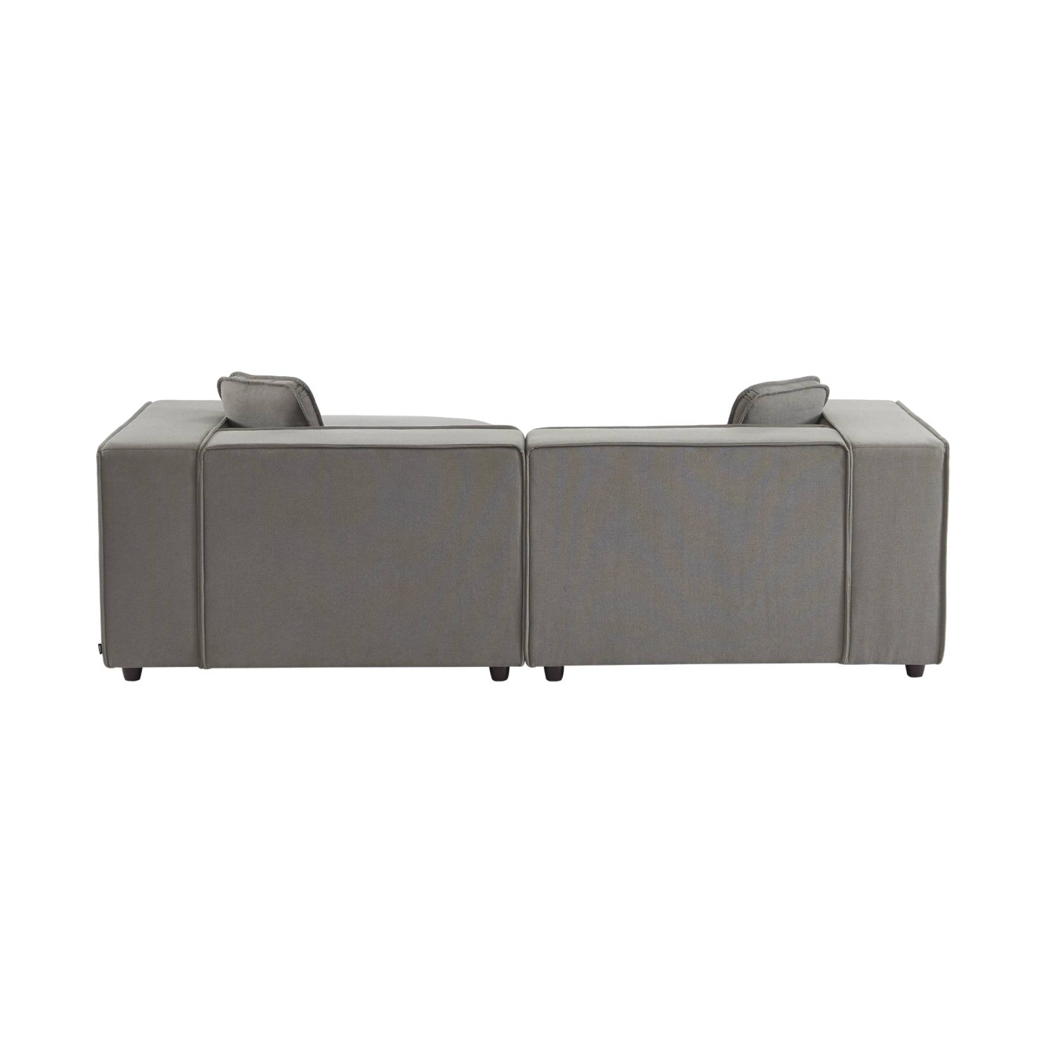 Canapé modulable en tissu gris. 2-3 places déperlant. 2 corners + 1 pouf